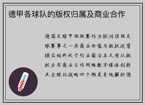 德甲各球队的版权归属及商业合作